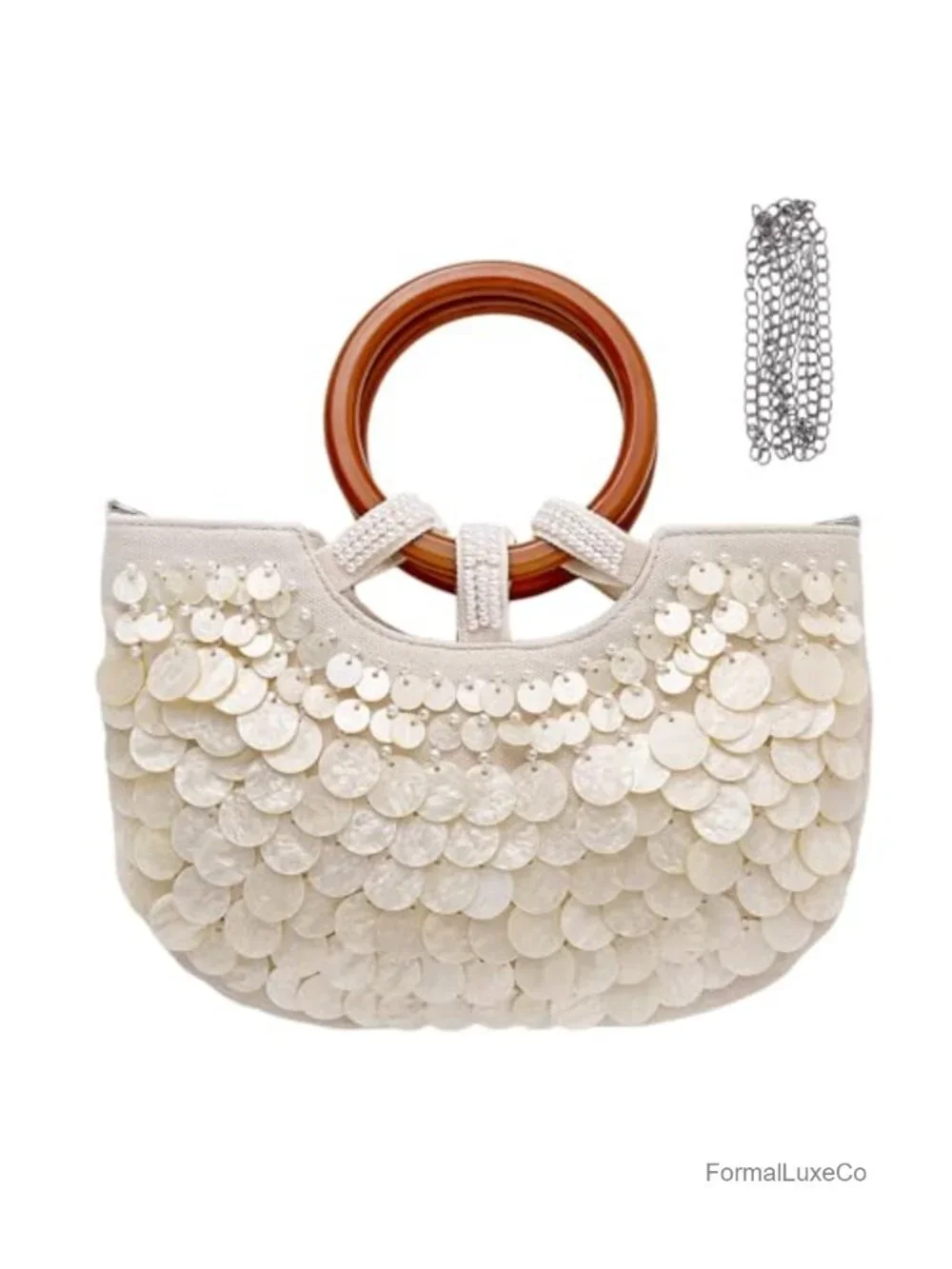 Handmade Mother-of-Pearl Shell Beaded Clutch Bag for Women, Evening Party Top